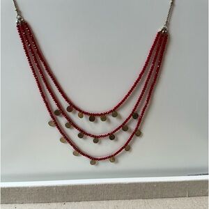 CANVAS red beaded & gold necklace